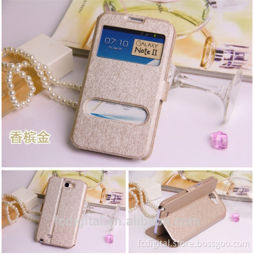 QWD factory price premium touch screen rotating view window color leather flip phone case for samsung note2